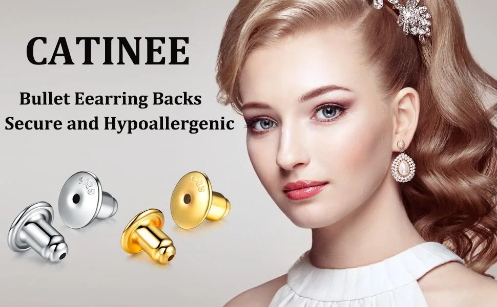 Catinee Locking Earring Backs For Studs,14k Plated White Gold Earrings Back For Studs Secure,Hypoallergenic Earring Backs Apply To Earring Backs For Droopy Ears(6pcs/3pair) White Gold 3 Paris - earring backs replacements