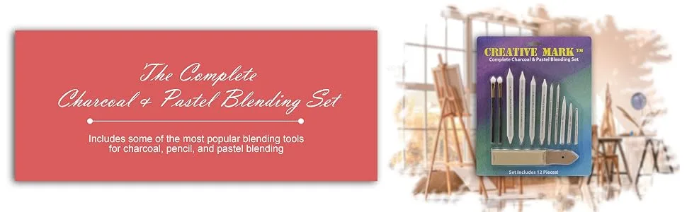 Creative Mark Complete Blending Set - Includes Sponge Blenders, Blending Stumps, & Sandpaper Pad - Great for Charcoal, Pencil, & Pastel Blending - For charcoal, pencil, and pastel blending, Art, Drawings, Sandpaper to clean off the tips