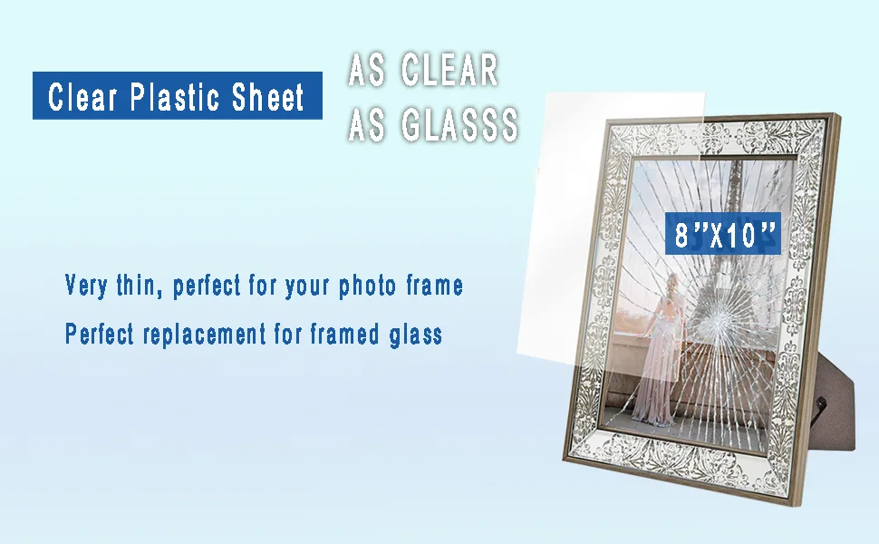 10 Pack Clear Plastic Sheet, 8''x10'' Plexiglass Panels 0.03 Thick, Use for Crafting Projects, Replacement Picture Frame Glass, Resin Painting and Signs - CLEAR PLASTIC SHEET