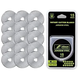 HEADLEY TOOLS 45mm Rotary Cutter Blades 15 Pack Fits Olfa, Fiskars, Replacement Rotary Blade for Arts Crafts Quilting Scrapbooking Sewing, Sharp and Durable 45mm 15pcs - product information 3