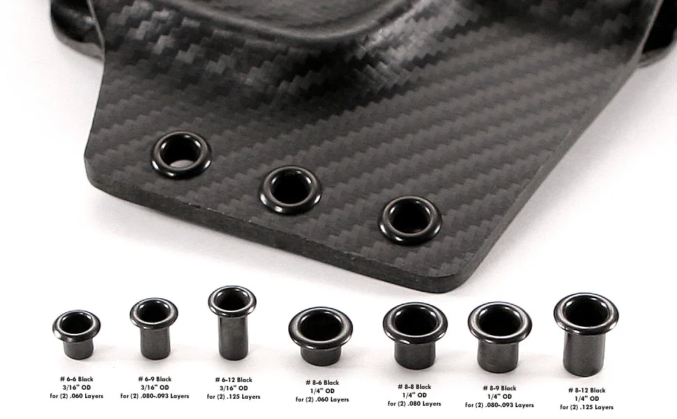 Kydex Holster Eyelets - (#8-9 Length) - (1/4 in. Diameter) - (Black Coated) - (100 Pack) - (USA Made) - Kydex Rivets for DIY Holster and Sheath Making Black - #8-9 (1/4) - eyelet sizes