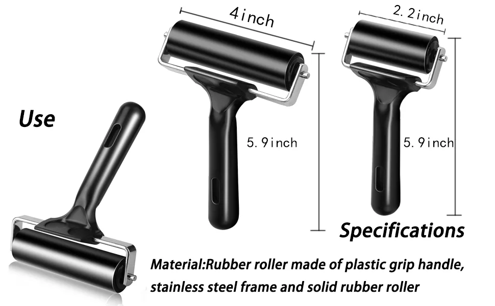 2Pcs Rubber Roller Brayer Rollers Hard Rubber 4 and 2.2 Inch for Printmaking (Black) by HRLORKC 1pack 2.2inch+1pack 4inch - product information 3