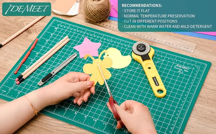 18" x 12" Self Healing Sewing Mat, Idemeet Rotary Cutting Mat for Craft, 5-Ply Blade Table Protecter Cut Board for Handcraft Project, A3, Green Green A3 - self healing cutting mat for craft non slip paper cutting mat for sewing quilting rotary cutting mat
