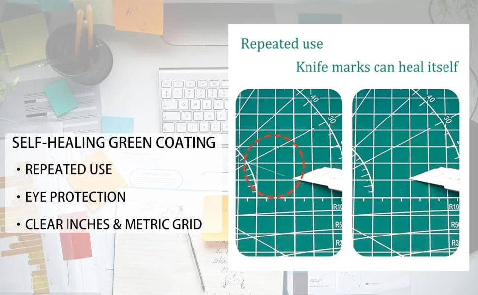 18" x 12" Self Healing Sewing Mat, Idemeet Rotary Cutting Mat for Craft, 5-Ply Blade Table Protecter Cut Board for Handcraft Project, A3, Green Green A3 - self healing cutting mat for craft non slip paper cutting mat for sewing quilting rotary cutting mat
