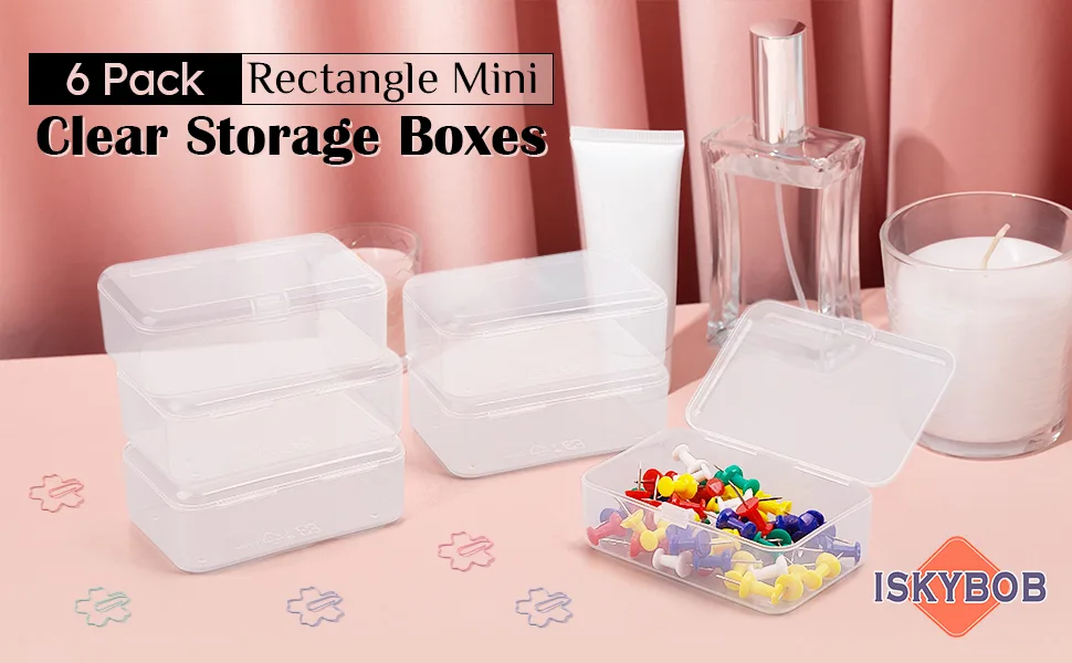 ISKYBOB 6 Packs Small Plastic Storage Containers, Clear Rectangle Bead Organizer Case with Lids for Crayons, Crafts, Bobby Pin Holder(3.7x 2.4in) - product information 1