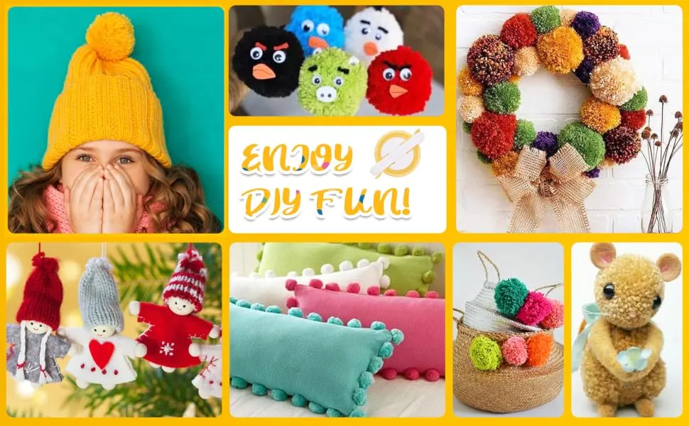 JOERSH 2 Set Pompom Makers of 6 Sizes, 50 PCS Pom Pom kit Includes 8 PCS Pom Pom Maker, 2 PCS Thread Cutter Scissors, 40 PCS Plastic Needles for Fluff Ball Weave DIY Wool Yarn Knitting 2 Sets - pompom makers