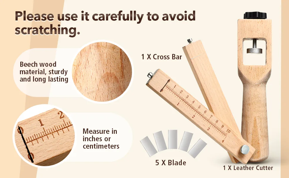 Jovitec Leather Craftool Strap Cutter, Strip and Strap Leather DIY Hand Cutting Tool Adjustable with Blades - product information 2