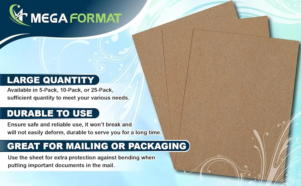 Chipboard Sheets, Lightweight, Chipboard 8.5 x 11.022 - Thin Cardboard Sheets, Chip Board for Crafts, Paperboard, Kraft Board, Scrapbooking Chipboard, Cardboard Sheet (5-Pack) 8.5" x 11" 5-Pack - Mega Format