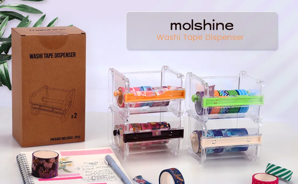 molshine 2 Pack Transparent Desktop Multi Washi Masking Tape Storage Dispenser,Tape Cutter,Tape Roll Holder (Not Include Masking Tape) (Beige) - product information 14