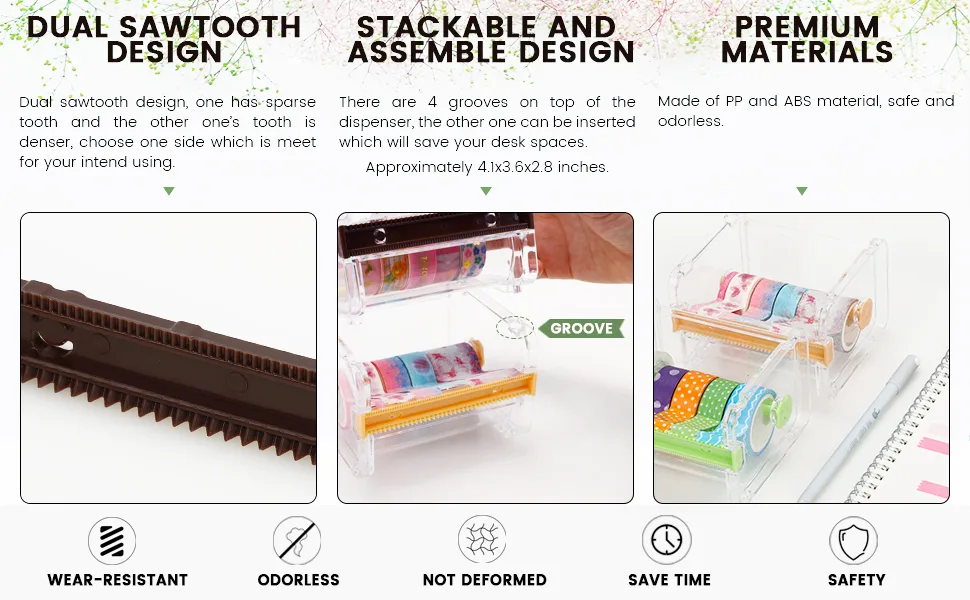 molshine 2 Pack Transparent Desktop Multi Washi Masking Tape Storage Dispenser,Tape Cutter,Tape Roll Holder (Not Include Masking Tape) (Beige) - product information 15