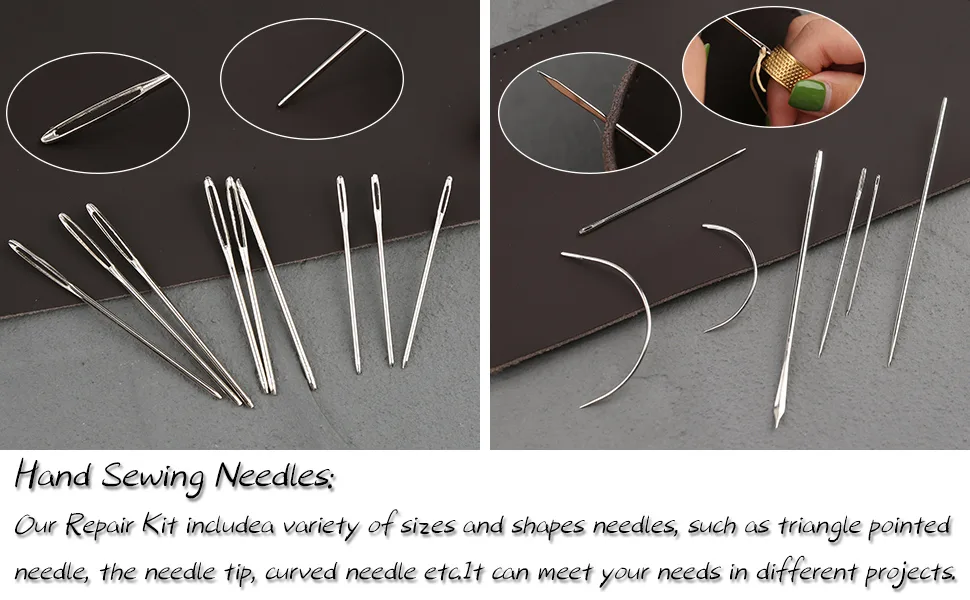 Leather Sewing Kit, Leather Working Tools and Supplies, Leather Working Kit with Large-Eye Stitching Needles, Waxed Thread, Leather Upholstery Repair Kit, Leather Sewing Tools for DIY Leather Craft - Leather Sewing Kit