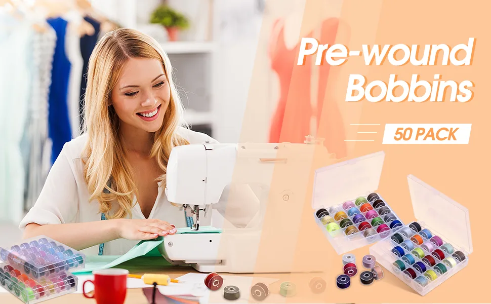 Prewound Thread Bobbins with Bobbin Box for Brother/Babylock/Janome/Elna/Singer, Assorted Colors, 50 Pieces - product information 2
