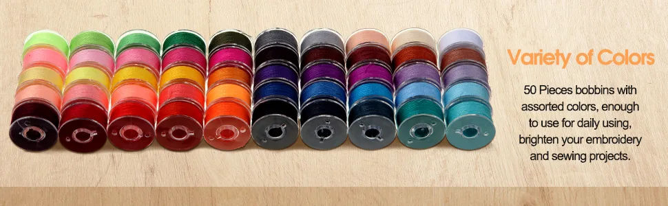 Prewound Thread Bobbins with Bobbin Box for Brother/Babylock/Janome/Elna/Singer, Assorted Colors, 50 Pieces - product information 3