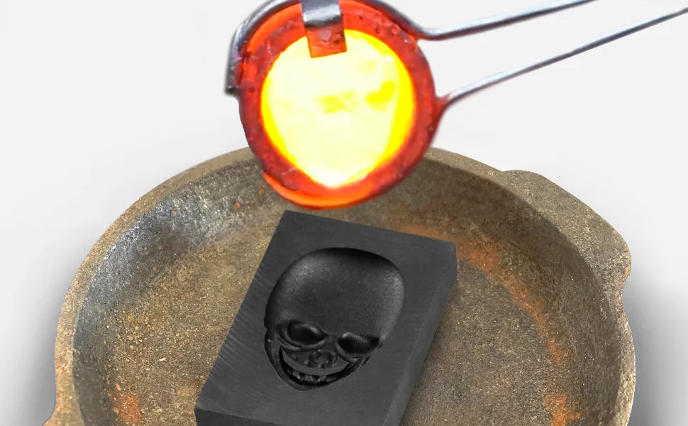 QWORK Casting Mold, Skull Graphite Casting Ingot Mold Crucible Mould for Melting Casting Refining Gold Silver Metal Aluminum Copper Brass (60mm x 40mm) - QWORK