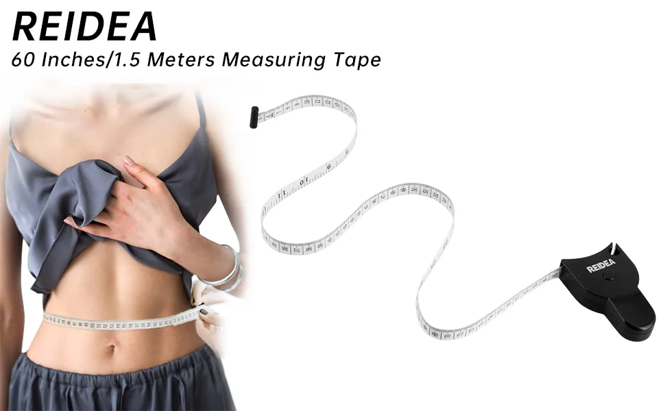 Body Measure Tape 60inch (150cm), Lock Pin and Push-Button Retract, Ergnomic and Portable Design, REIDEA M1, Black - Durable, Accurate, Flexible, Easy to Read