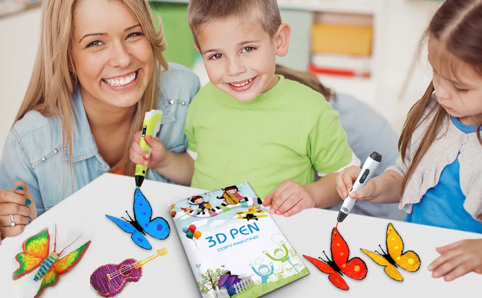 3D Printing Drawing Book, Reusable Colorful 40 Patterns Thick Paper Template with a Clear Plate, Painting Graffiti Template for 3D Pen Kids DIY Gift - 3D Template 1