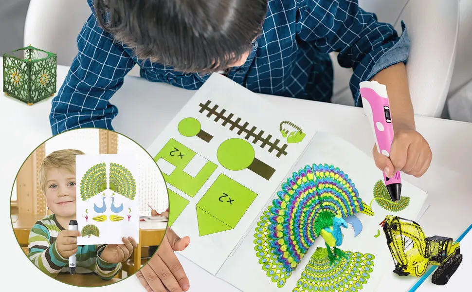 3D Printing Drawing Book, Reusable Colorful 40 Patterns Thick Paper Template with a Clear Plate, Painting Graffiti Template for 3D Pen Kids DIY Gift - 3D Template 2