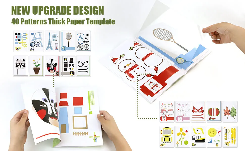 3D Printing Drawing Book, Reusable Colorful 40 Patterns Thick Paper Template with a Clear Plate, Painting Graffiti Template for 3D Pen Kids DIY Gift - 3D Template 4