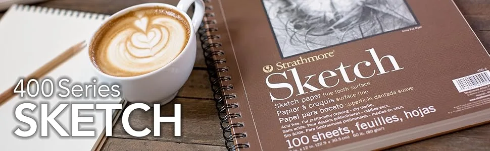 Strathmore 455-3, 400 Series Sketch Pad, 9"x12" Wire Bound, 100 Sheets, White 9x12 White 100 Sheets - 400 Sketch
