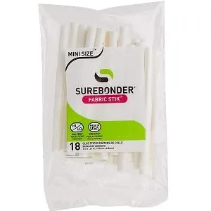 Surebonder Fabric Hot Glue Stick, Mini Size 4" L, 5/16" D - 18 Pack, Machine Washable, Use with High Temperature Glue Guns - Made in USA (FS-18), Creamy White - product information 1