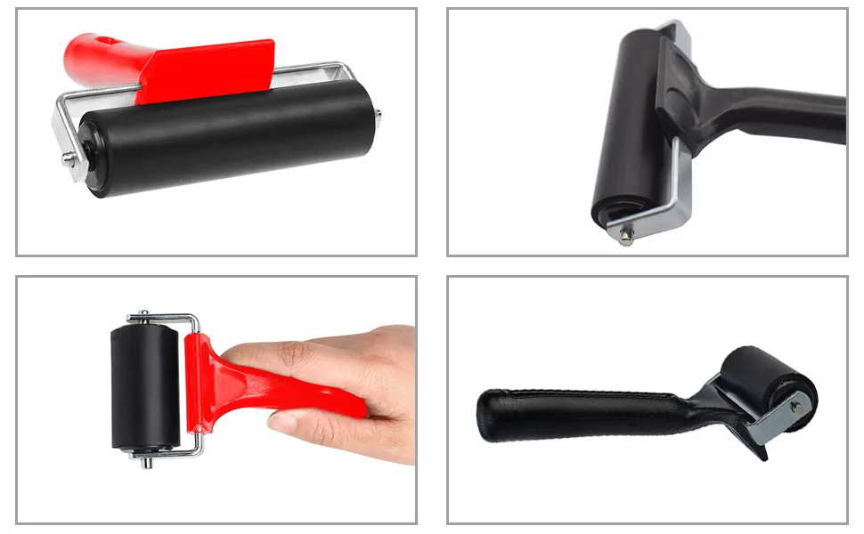 2 Pcs/2 Sizes Hard Rubber Brayer Roller for Printmaking/Crafts/Stamping Gluing, TuNan Brayer Ink Roller Anti-Skid Tape Construction Tool - 3.8" & 2.2" (Large/Black, Small/Red) - hard rubber brayer roller