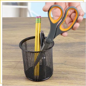 Westcott Titanium Bonded Scissors, Soft Handle, 8", Straight, Gray/Yellow, 4-Pack - Westcott Titanium Bonded Scissors in Pencil Holder