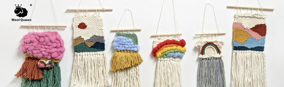 Wool Queen Rectangle Weaving Loom Kit 5.3''x7.8'' ,7.9''x11.8'' 2 Set with Weaving Needles Suit for Kids, Beginners and Weaving Lovers - rainbow bridge weaving