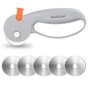 WORKLION 45mm Rotary Cutter for Fabric:Safety Lock with Ergonomic Classic Comfortable Handle Suitable for Crafting Sewing Quilting Crafts Includes Extra 5pcs 45mm Replacement Blade - rolling fabric cutter