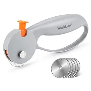 WORKLION 45mm Rotary Cutter for Fabric:Safety Lock with Ergonomic Classic Comfortable Handle Suitable for Crafting Sewing Quilting Crafts Includes Extra 5pcs 45mm Replacement Blade - Sewing Roller Cutter