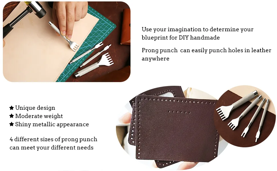 4 PCS Leather Stitching Punch, Leather Hole Punch, 1/2/4/6 DIY Diamond Lacing Stitching Chisel Set, Stainless Steel Leather Craft Tool Hole Punches Silver - Leather Hole Punch