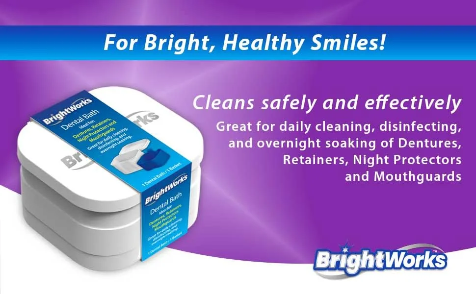 BrightWorks Dental Bath for Nightguards Dentures Retainers - Pack of 3 - Dental Bath