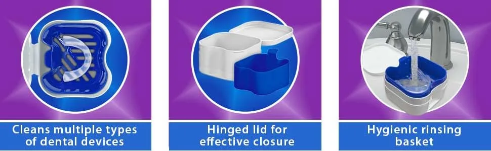 BrightWorks Dental Bath for Nightguards Dentures Retainers - Pack of 3 - Dental Bath