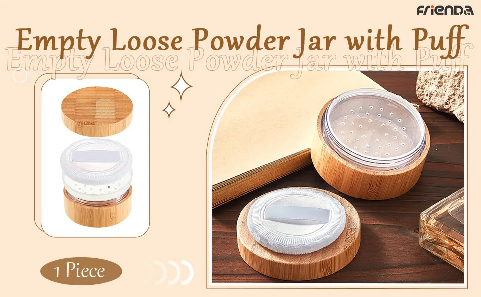 Frienda 30 ml Empty Loose Powder Container Bamboo Cosmetic Make-up Loose Powder Box Case Holder with Sifter Lids and Powder Puff - product information 1