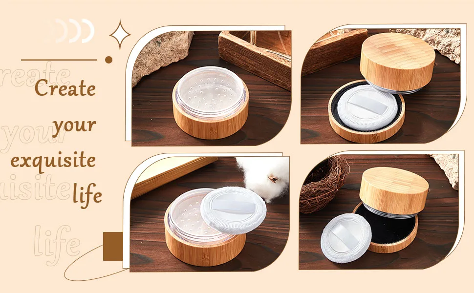 Frienda 30 ml Empty Loose Powder Container Bamboo Cosmetic Make-up Loose Powder Box Case Holder with Sifter Lids and Powder Puff - product information 4