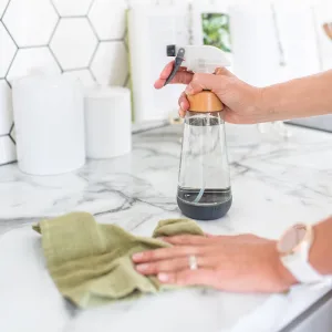 Full Circle Bottle Service Refillable Glass 16oz Spray Bottle with Silicone Boot and Pump Head  Reusable, Multi-Use, Gray - Spray Bottle, Cleaning, Kitchen, Bathroom, Reusable, Refill, Glass, Solution, Mist, Natural, Purpose
