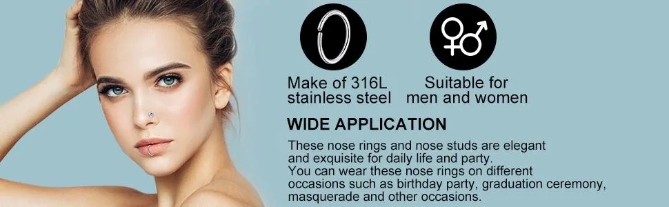 Nose Piercing Kits, Safety Disposable 20G Nose Piercing Gun with 20G Nose Rings Studs Set for Women Girls Black - 1223