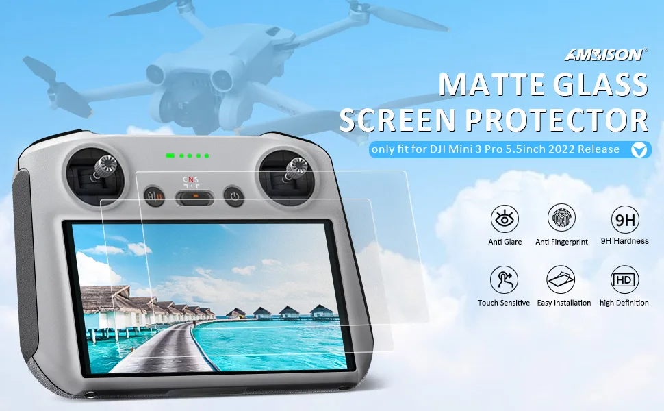2 Pack Ambison DJI Mini 3 Pro Matte Glass Screen Protector, Anti-Glare & Frigerprint & Scratch/Smooth as Silk/Easy Installation/HD Clear Compatible with DJI Mini 3 Pro RC Remote Controller Accessories - DJI mini 3 pro matte screen protector