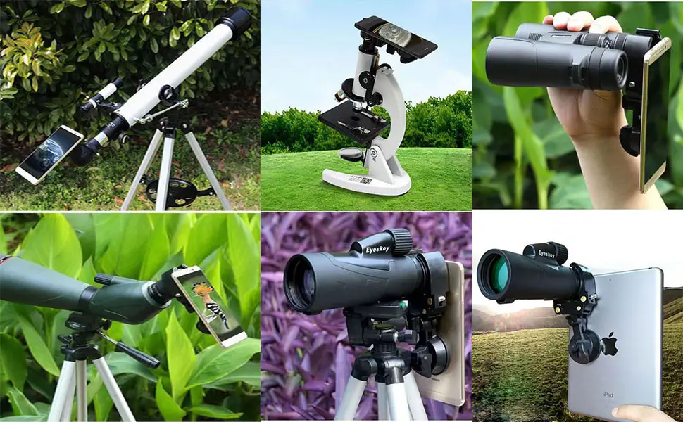 Telescope Phone Adapter, Mobile Device Holder, Work for Spotting Scope, Telescope, Microscope, Monocular, Binocular, for iPhone, Samsung. - Universal mobile phone adapter