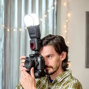 2 Pack Flash Diffuser Softbox - Small & Collapsible White Flash Bounce Softbox for Canon, Nikon, Sony, Fuji and All Speedlight Flashes - by Kachifoto - Action Shot