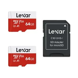 Lexar 64GB Micro SD Card 2 Pack, microSDXC UHS-I Flash Memory Card with Adapter - Up to 100MB/s, U3, Class10, V30, A1, High Speed TF Card (2 microSD Cards + 1 Adapter) 64GB x 2 - micro sd card