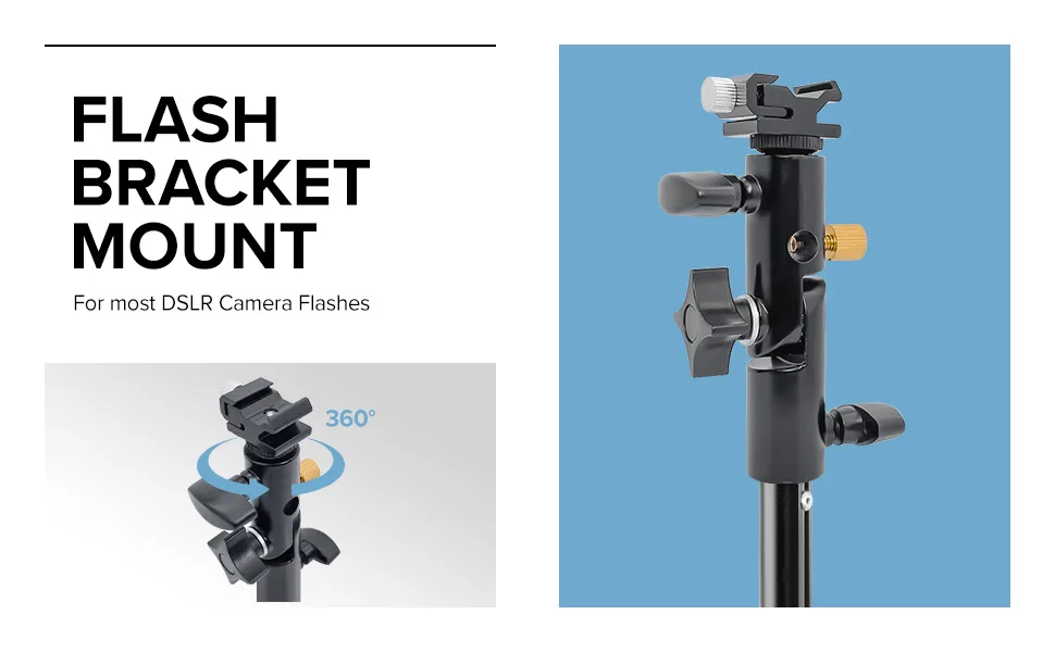 LimoStudio Flash Bracket Mount, Swivel Head Adapter, Umbrella Lighting Reflector Holder, Tripod Stand Mount Bracket, Speedlight Holder for Camera Photo Video Shooting, AGG1986 - AGG1986_Flash Bracket Mount
