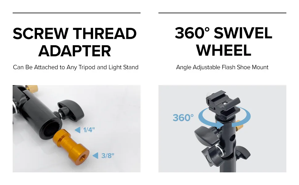 LimoStudio Flash Bracket Mount, Swivel Head Adapter, Umbrella Lighting Reflector Holder, Tripod Stand Mount Bracket, Speedlight Holder for Camera Photo Video Shooting, AGG1986 - AGG1986_Flash Bracket Mount