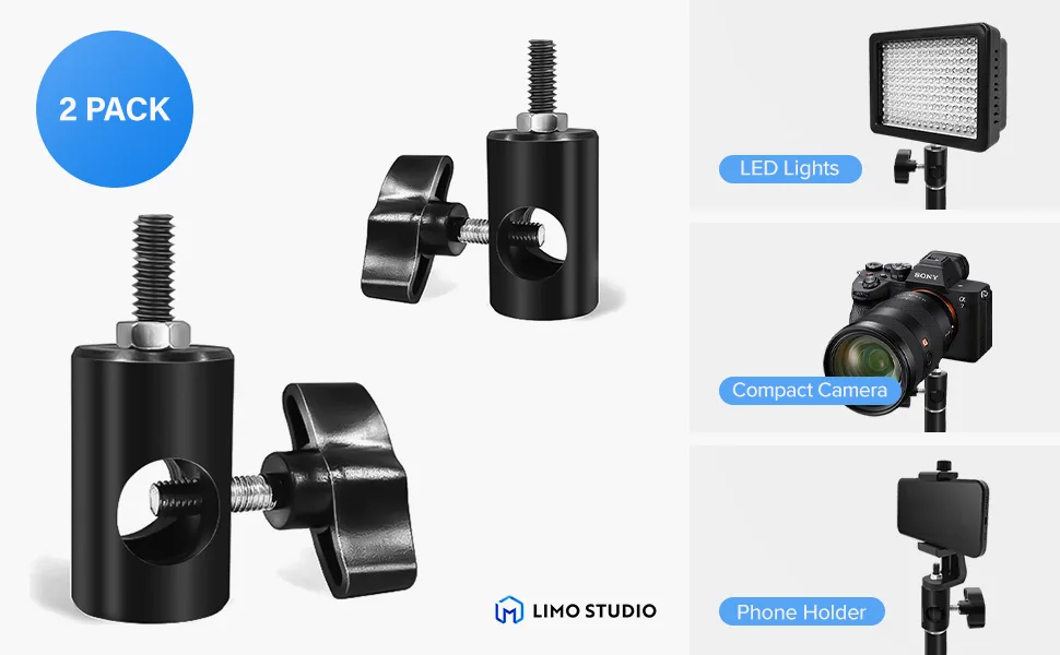 LimoStudio 2 Pack Rapid Adapter Converter 5/8" Stud to 17mm Long 1/4" Thread Camera Mount Bracket Multi Functional Mount Adapter for Light Stand Tip Boom Arm, Photography Photo Studio, AGG3140 2PACK - AGG3140_Metal Bracket Adapter
