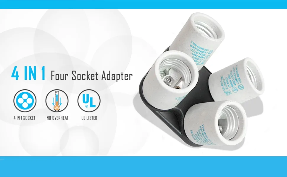 LimoStudio 4 in 1 Socket Adapter Holder E27 Bulb Lamp Light Socket Splitter UL Approved for Photo Studio Lighting, AGG813 4.10 x 3.80 x 4.10 inches - MAIN1
