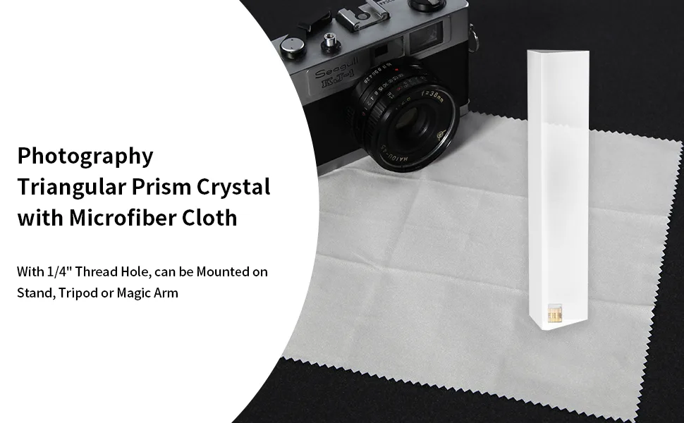 Meking Photography Prism with Microfiber Cleaning Cloth, Optical Glass Triangular Prism, Portable 5.12 Inch Crystal Rainbow Prism for Photos and Teaching Light Spectrum 1 - Triangular Photography Prism Crystal Optical Glass with Microfiber Cloth