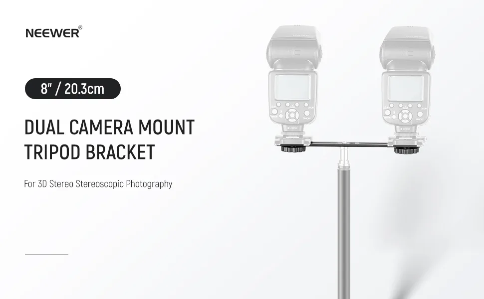 Neewer 8"/20.3cm Dual Camera Mount Tripod Bracket for 3D Stereo Stereoscopic Photography - product information 1
