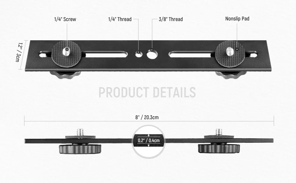 Neewer 8"/20.3cm Dual Camera Mount Tripod Bracket for 3D Stereo Stereoscopic Photography - product information 2
