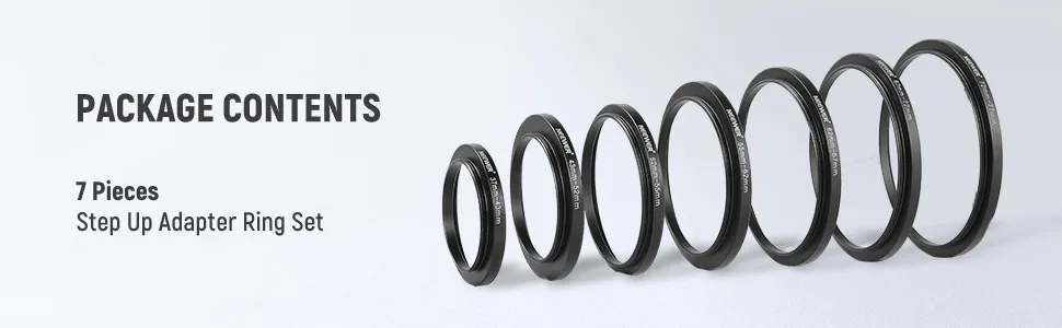 Neewer 7pcs 49mm-77mm Filter Step Up Rings Stepping Adapter Set (49-52-55-58-62-67-72-77mm) - product information 8