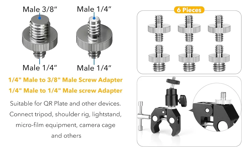 Camera Screw Mount Set, PAMOWO 26Pcs 1/4 Inch and 3/8 Inch Converter Threaded Screws Adapter Flash Shoe Mount for DSLR Camera/Tripod/Monopod/Ballhead/Flash Light/Quick Release Plate - Converter Threaded Screws Adapter