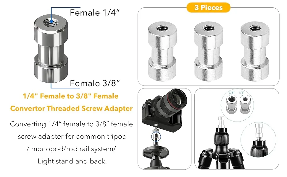 Camera Screw Mount Set, PAMOWO 26Pcs 1/4 Inch and 3/8 Inch Converter Threaded Screws Adapter Flash Shoe Mount for DSLR Camera/Tripod/Monopod/Ballhead/Flash Light/Quick Release Plate - Threaded Screw Adapter